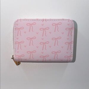 Pink Bow Print Zip Card Wallet